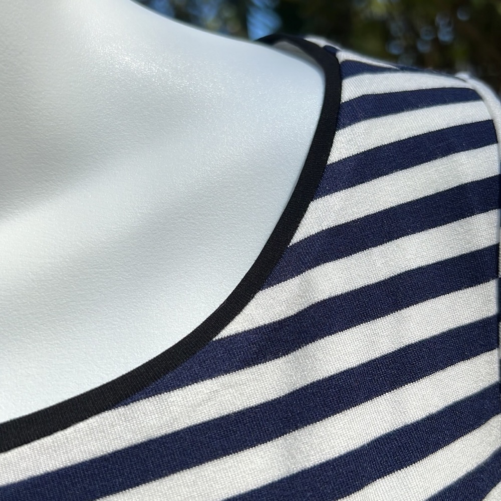 124. WHBM long sleeve stripe peplum bodice, officer blue with white stripes - Picture 4 of 10